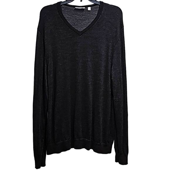Calvin Klein 100% Extra Fine Merino Wool Dark Gray V-Neck Sweater Mens Size XL - Picture 1 of 9